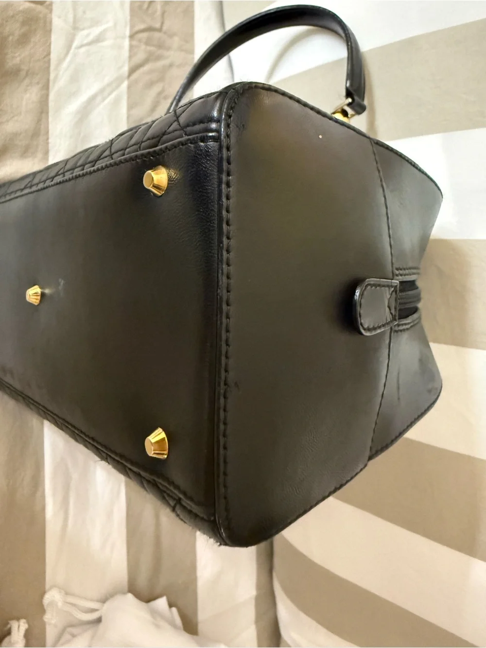 Christian Dior Black Quilted Satchel with Gold Hardware